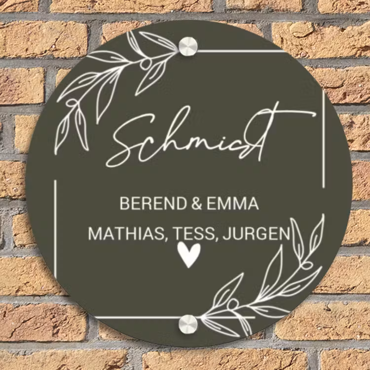 Olijfgroen - Sierlijk Naambord Rond klein -sfeer1