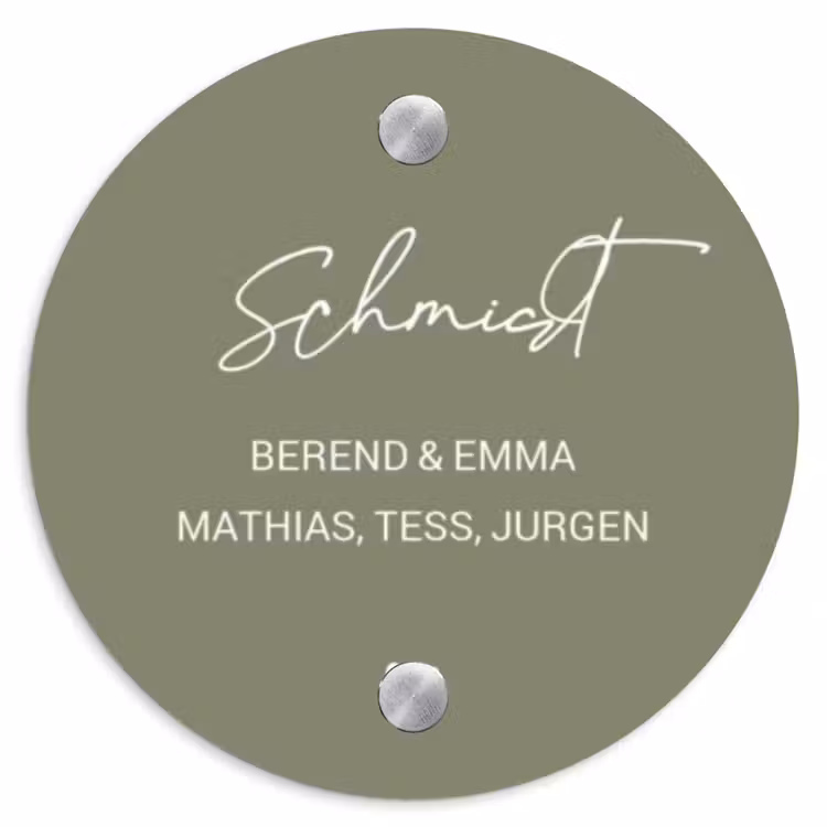 Olijfgroen - Sierlijk Naambord Rond klein -3d