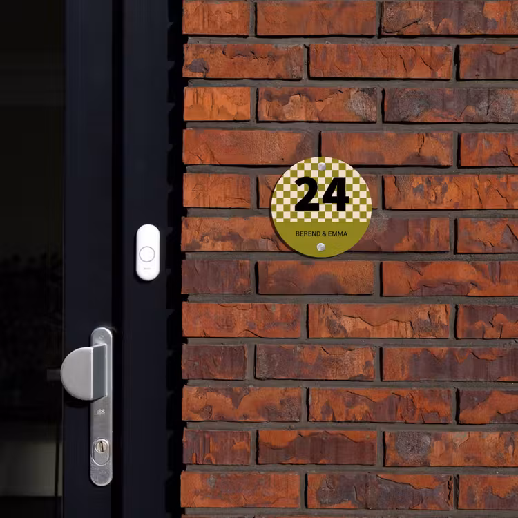 Olijfgroen - Blokjes - Klassiek Naambord Rond klein -sfeer1-rond-XS