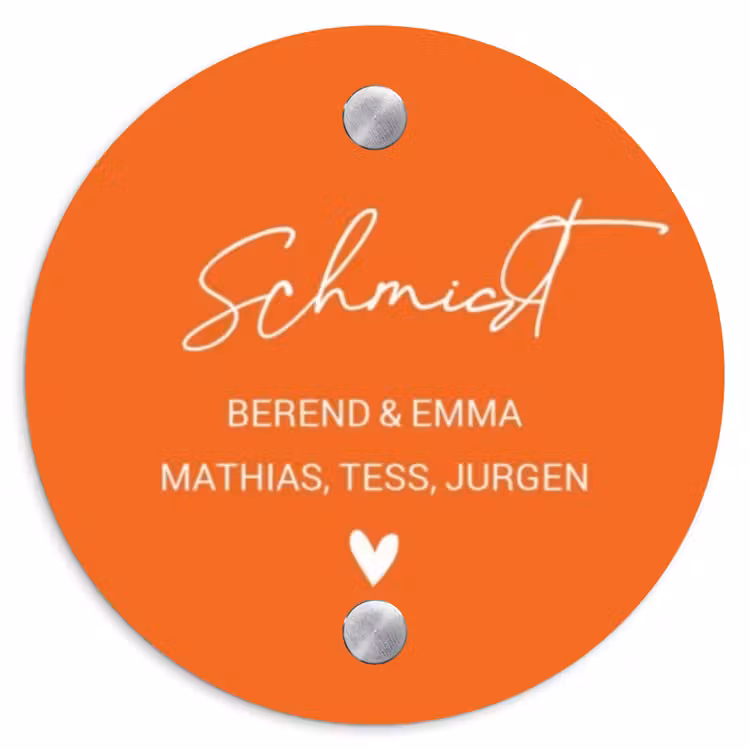 Oranje - Sierlijk Naambord Rond klein -3d