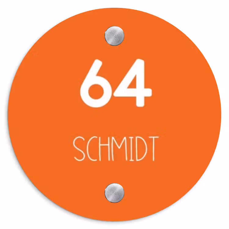 Oranje - Modern Naambord Rond klein -3d
