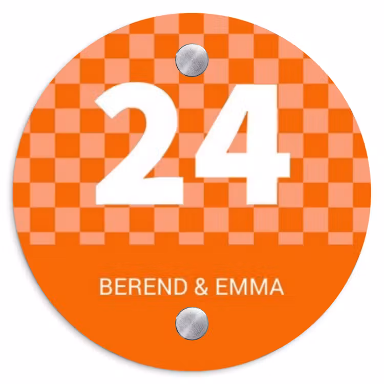 Oranje - Blokjes - Klassiek Naambord Rond klein -3d