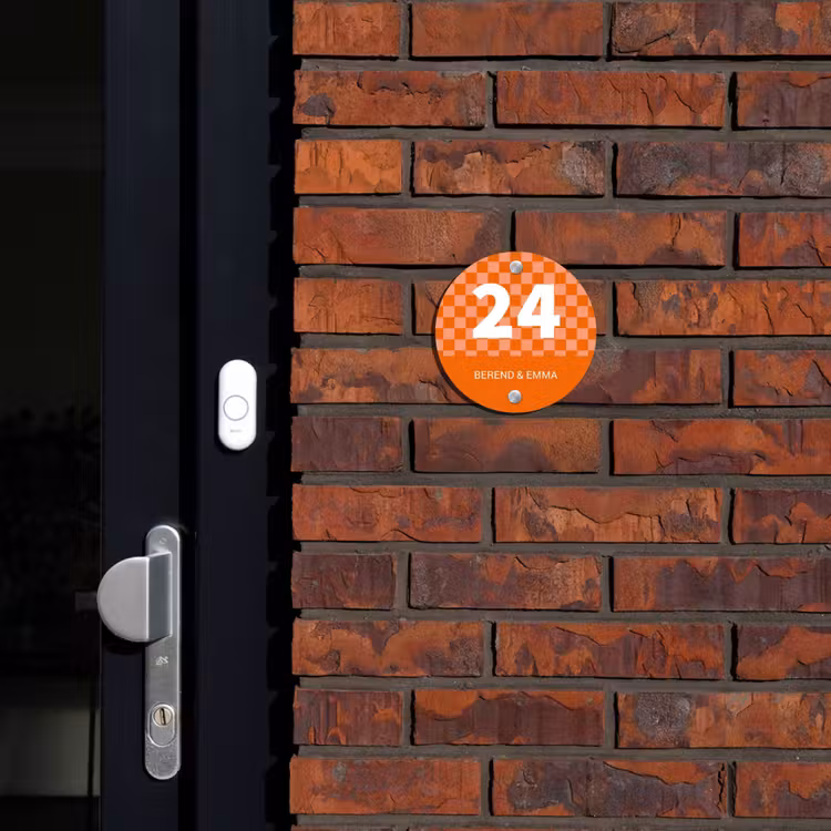 Oranje - Blokjes - Klassiek Naambord Rond klein -sfeer1-rond-XS