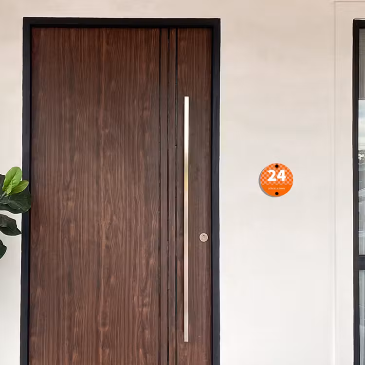 Oranje - Blokjes - Klassiek Naambord Rond klein -sfeer10-rond-XS