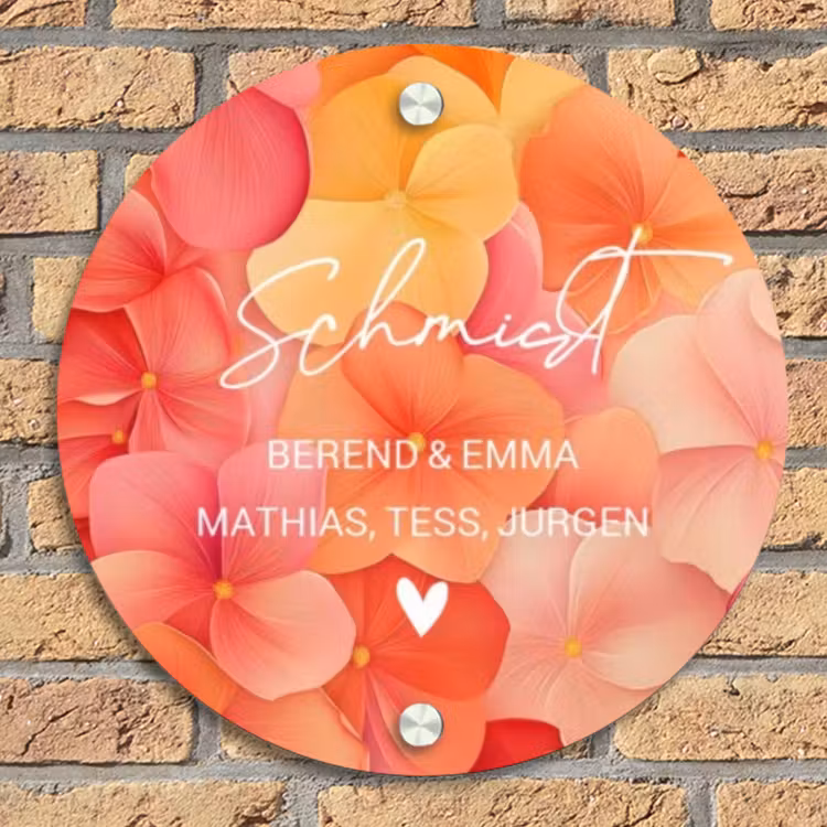 Oranje bloemenmix - Sierlijk Naambord Rond klein -sfeer1