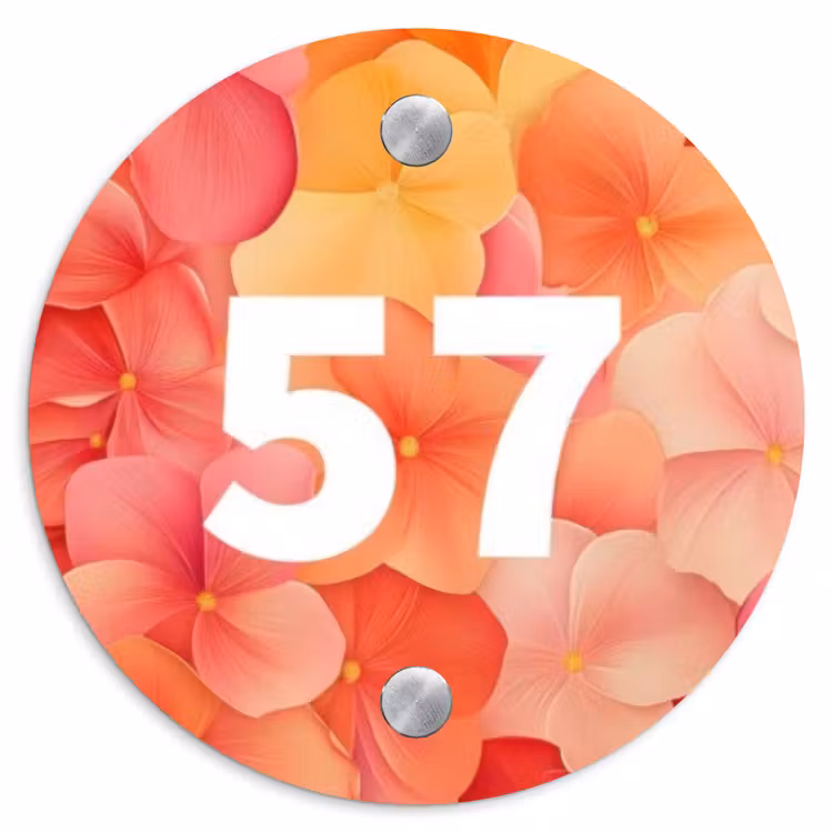 Oranje bloemenmix - Traditioneel Naambord Rond klein -3d