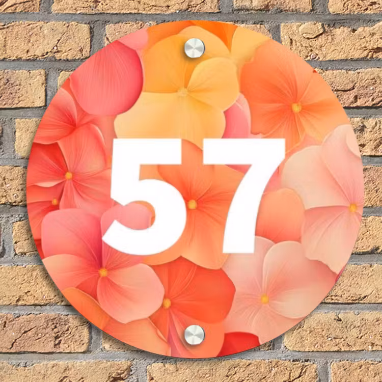 Oranje bloemenmix - Traditioneel Naambord Rond klein -sfeer1