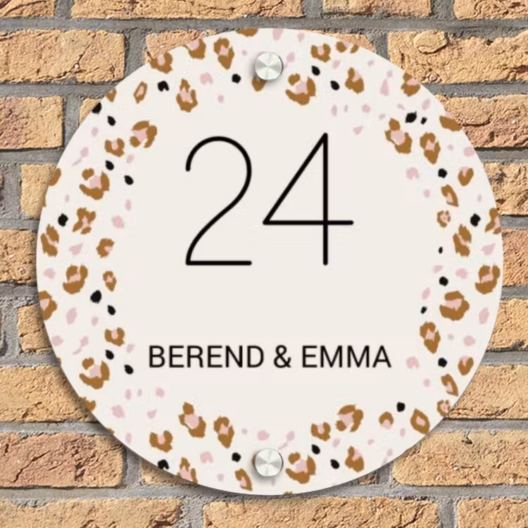 Panterprint rand - Klassiek Naambord Rond klein -sfeer1
