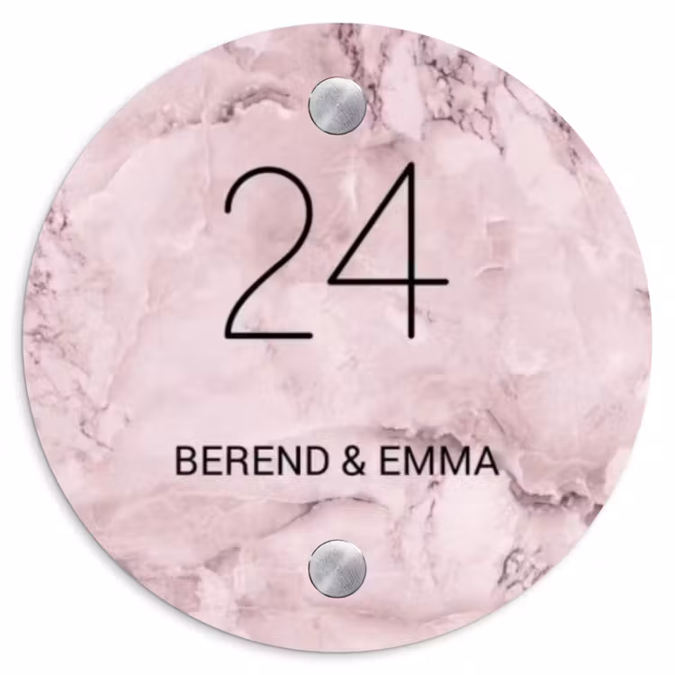 Roze marmer - Klassiek Naambord Rond klein -3d