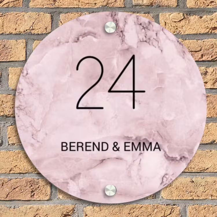 Roze marmer - Klassiek Naambord Rond klein -sfeer1