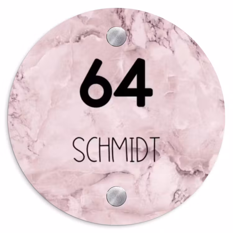 Roze marmer - Modern Naambord Rond klein -3d