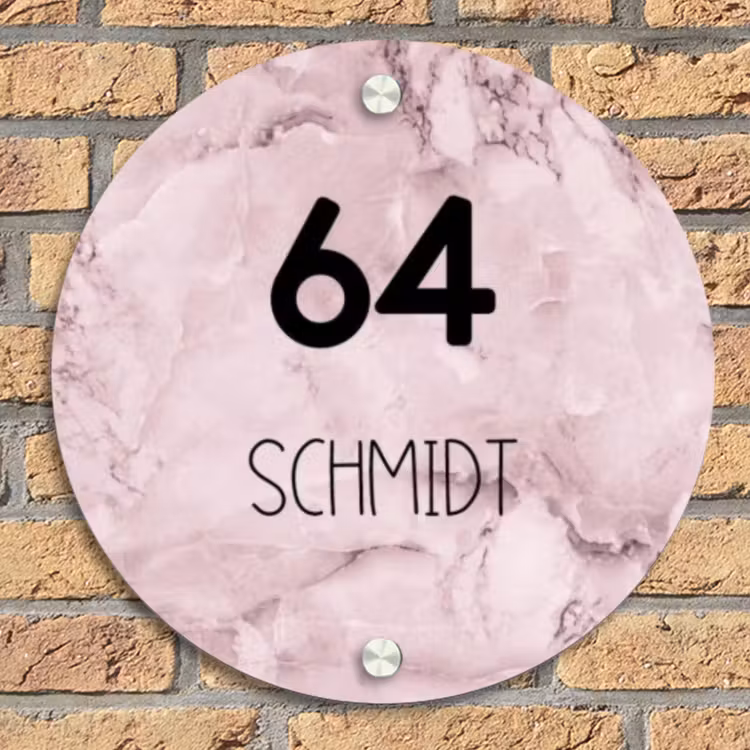 Roze marmer - Modern Naambord Rond klein -sfeer1