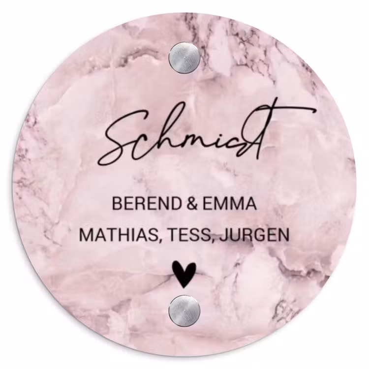 Roze marmer - Sierlijk Naambord Rond klein -3d