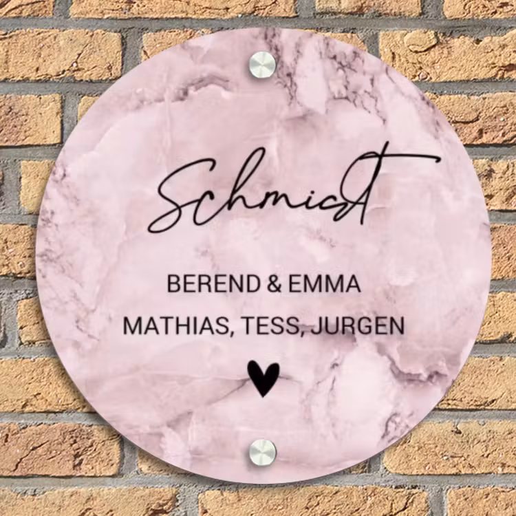 Roze marmer - Sierlijk Naambord Rond klein -sfeer1