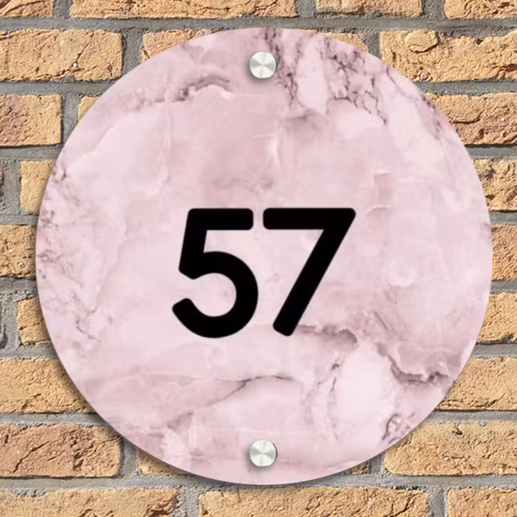 Roze marmer - Traditioneel Naambord Rond klein -sfeer1