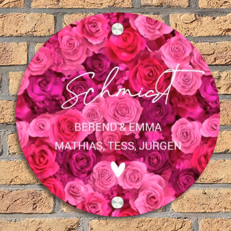 Roze rozen - Sierlijk Naambord Rond klein -sfeer1