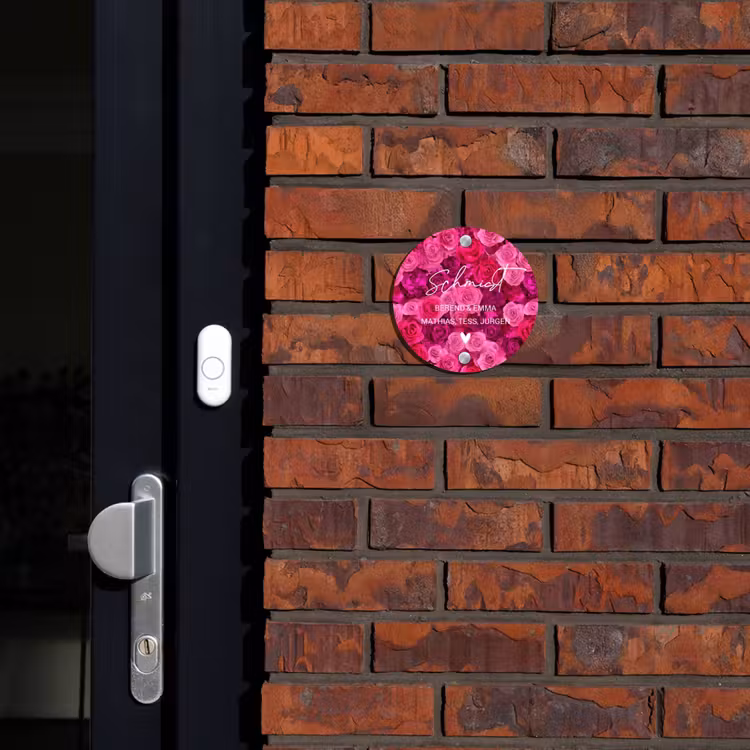 Roze rozen - Sierlijk Naambord Rond klein -sfeer1-rond-XS