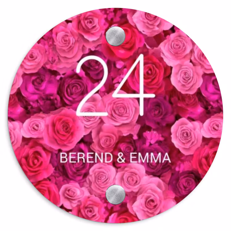 Roze rozen - Klassiek Naambord Rond klein -3d