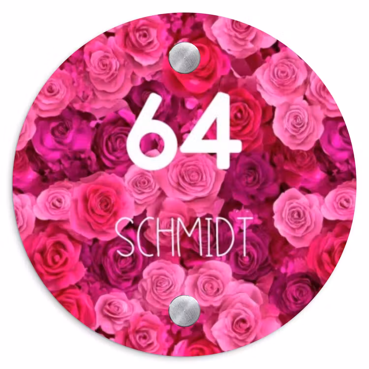 Roze rozen - Modern Naambord Rond klein -3d