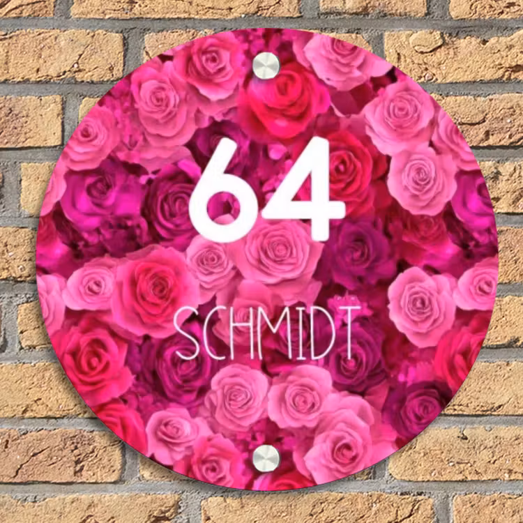 Roze rozen - Modern Naambord Rond klein -sfeer1