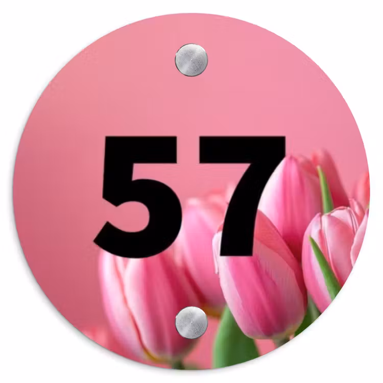 Roze tulpen - Traditioneel Naambord Rond klein -3d