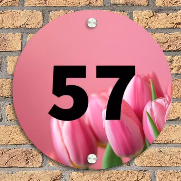 Roze tulpen - Traditioneel Naambord Rond klein -sfeer1