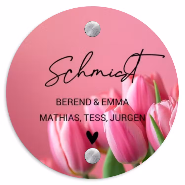 Roze tulpen - Sierlijk Naambord Rond klein -3d