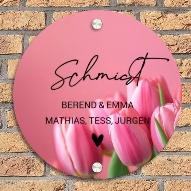 Roze tulpen - Sierlijk Naambord Rond klein -sfeer1