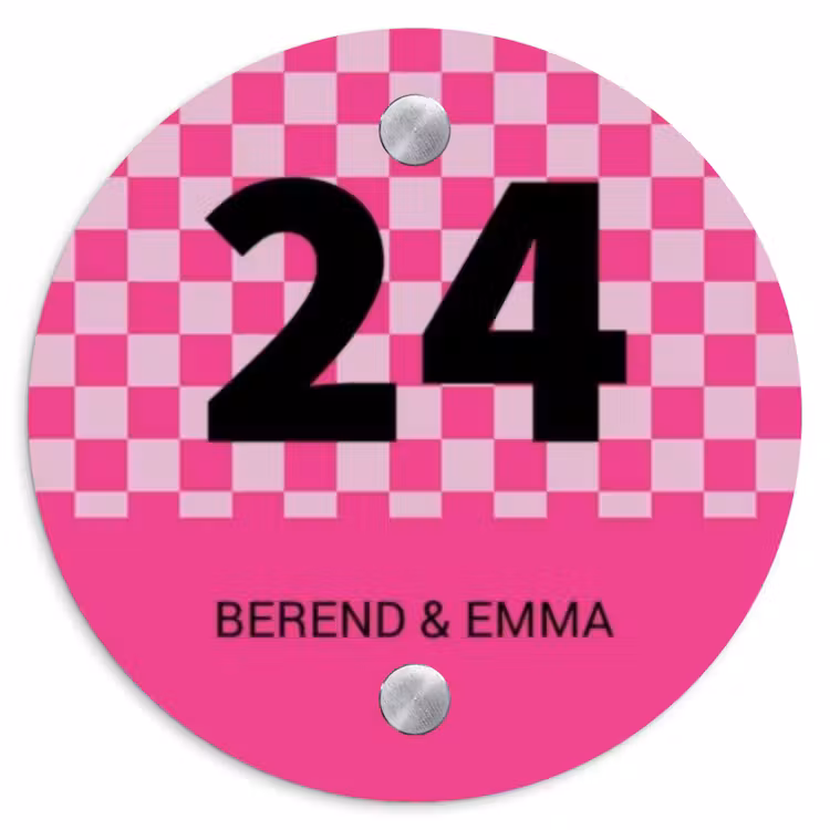 Roze - Blokjes - Klassiek Naambord Rond klein -3d