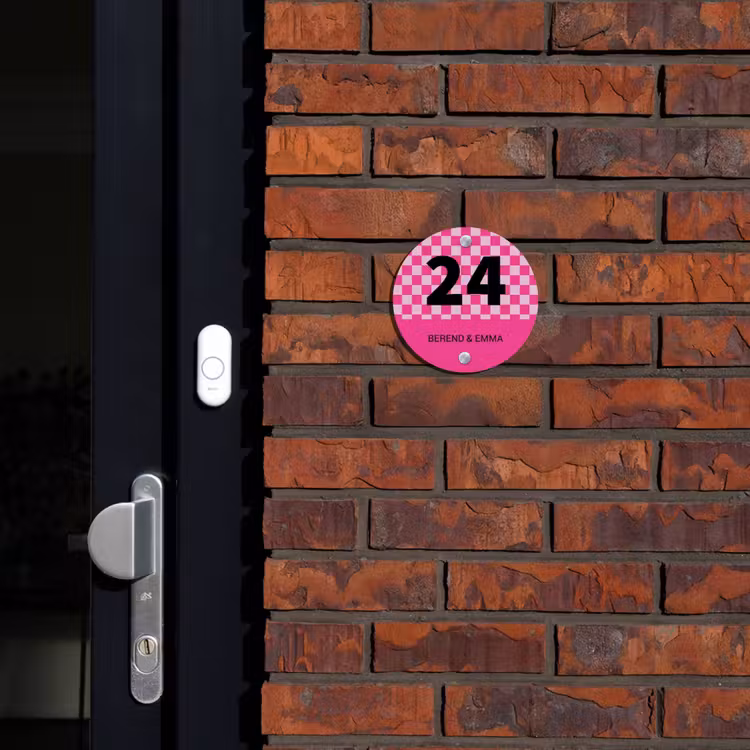 Roze - Blokjes - Klassiek Naambord Rond klein -sfeer1-rond-XS