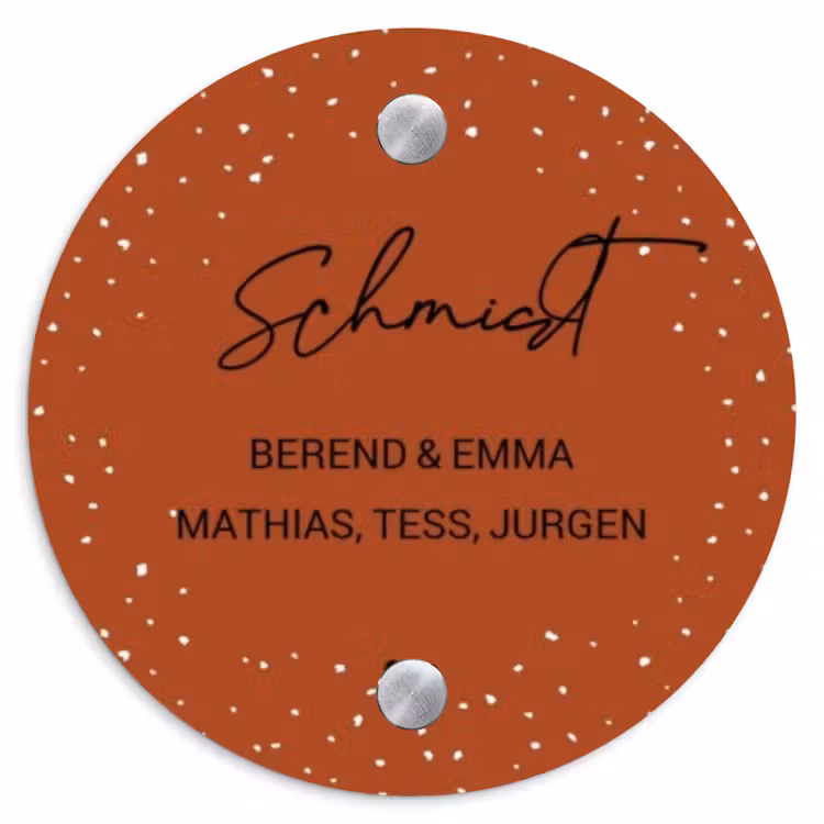 Roestbruin met stippen - Sierlijk Naambord Rond klein -3d