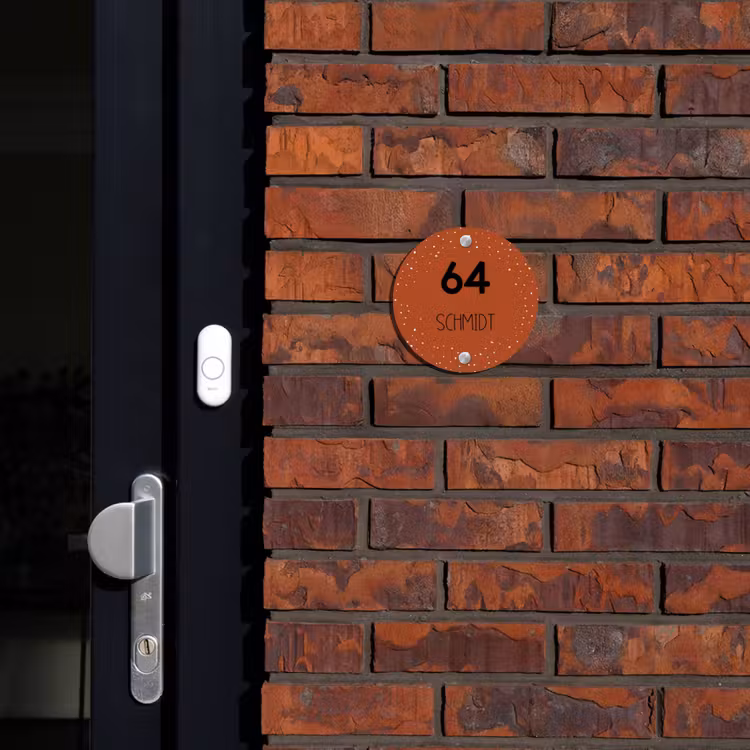 Roestbruin met stippen - Modern Naambord Rond klein -sfeer1-rond-XS