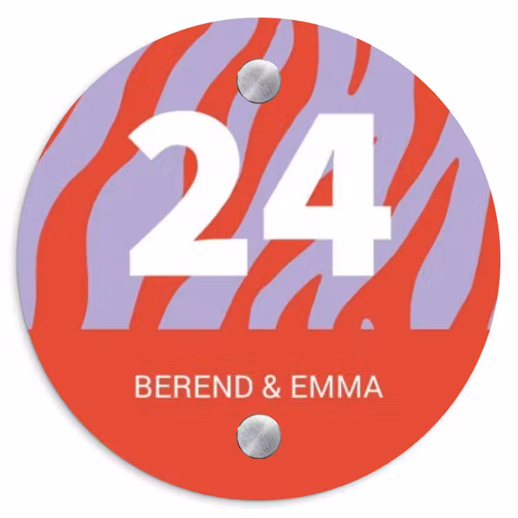 Rood - Paars - Zebra - Klassiek Naambord Rond klein -3d