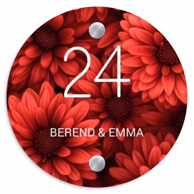 Rode bloemen - Klassiek Naambord Rond klein -3d