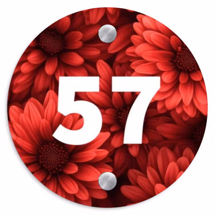 Rode bloemen - Traditioneel Naambord Rond klein -3d