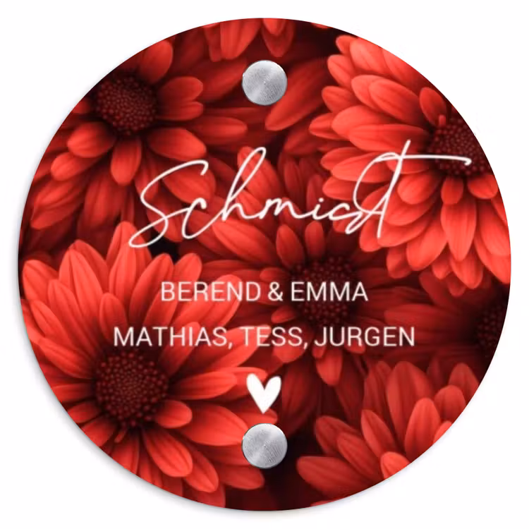 Rode bloemen - Sierlijk Naambord Rond klein -3d