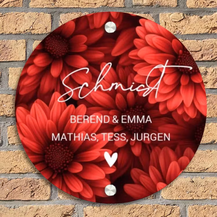 Rode bloemen - Sierlijk Naambord Rond klein -sfeer1