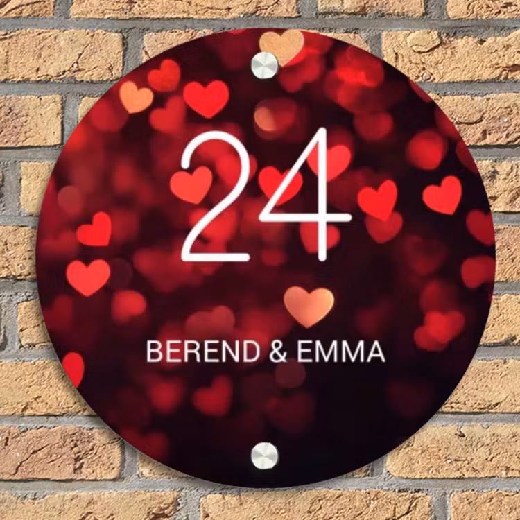 Rode hartjes - Klassiek Naambord Rond klein -sfeer1