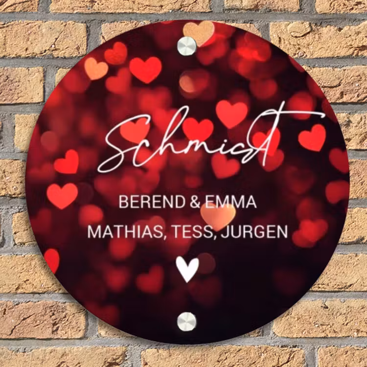 Rode hartjes - Sierlijk Naambord Rond klein -sfeer1