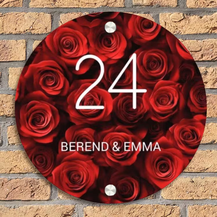 Rode rozen - Klassiek Naambord Rond klein -sfeer1
