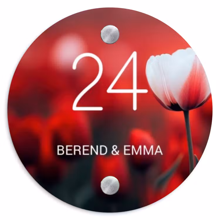 Rode tulpen - Klassiek Naambord Rond klein -3d