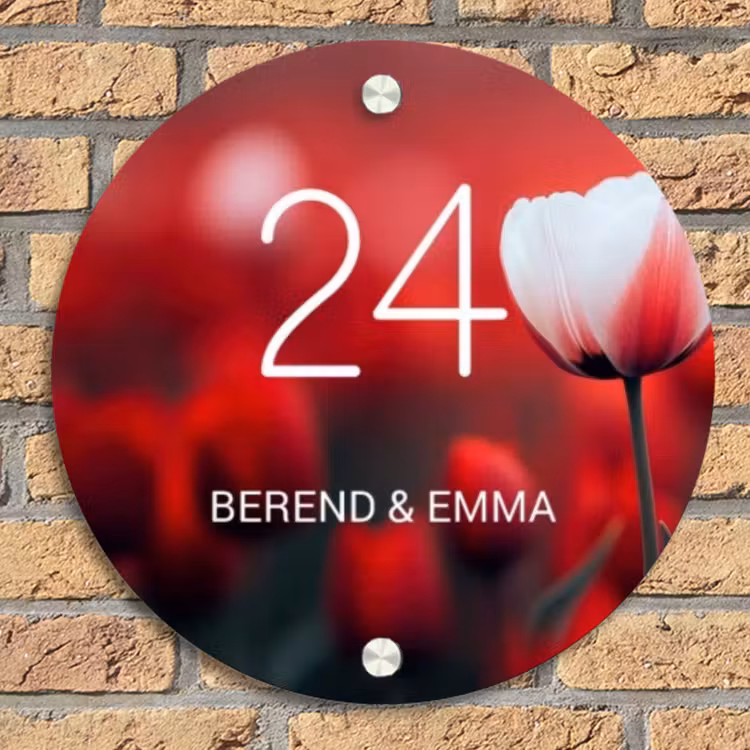 Rode tulpen - Klassiek Naambord Rond klein -sfeer1