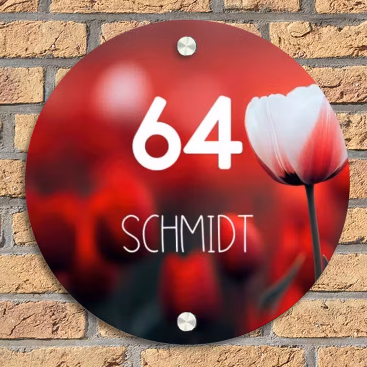 Rode tulpen - Modern Naambord Rond klein -sfeer1