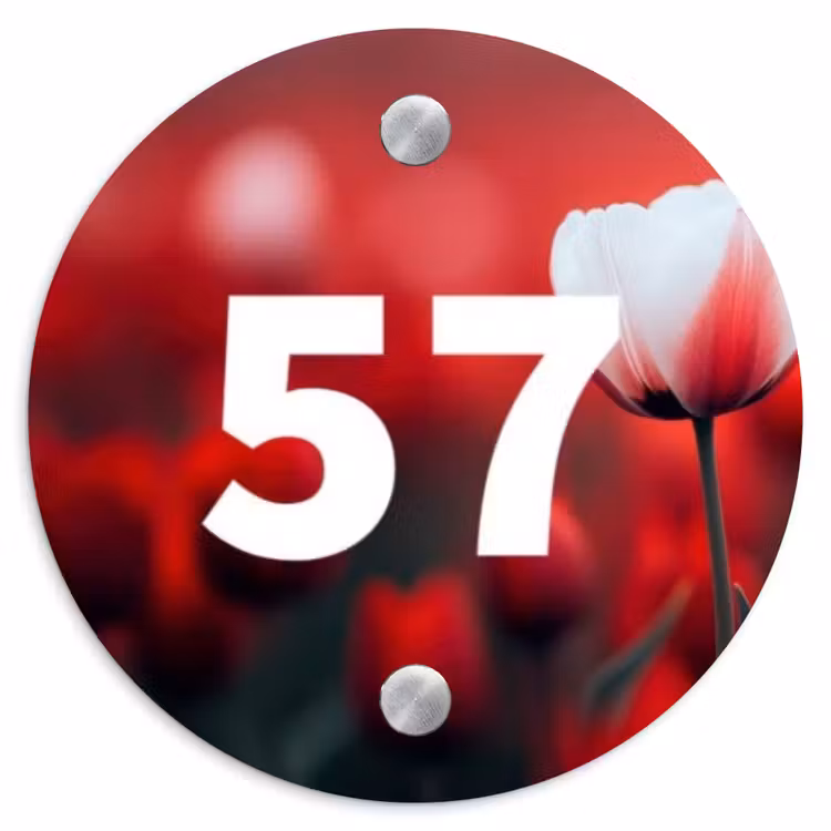 Rode tulpen - Traditioneel Naambord Rond klein -3d