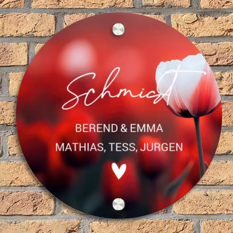 Rode tulpen - Sierlijk Naambord Rond klein -sfeer1