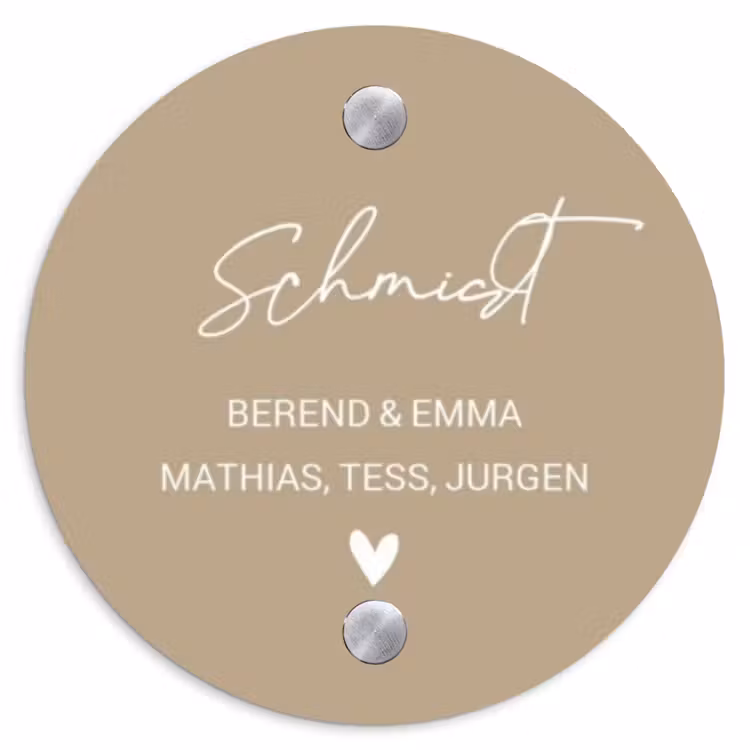 Zandkleur - Sierlijk Naambord Rond klein -3d