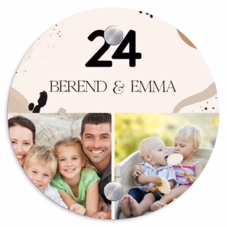 Zachte tinten met foto's - Klassiek Naambord Rond klein -3d