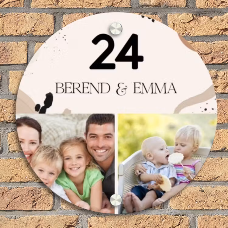 Zachte tinten met foto's - Klassiek Naambord Rond klein -sfeer1