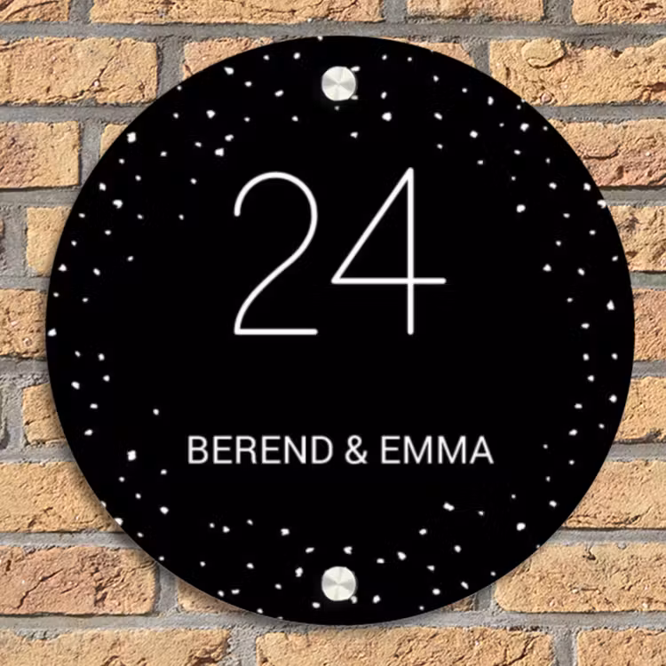 Zwart met stippen - Klassiek Naambord Rond klein -sfeer1