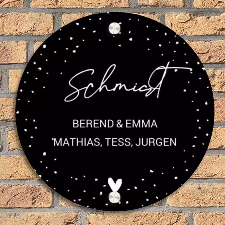 Zwart met stippen - Sierlijk Naambord Rond klein -sfeer1